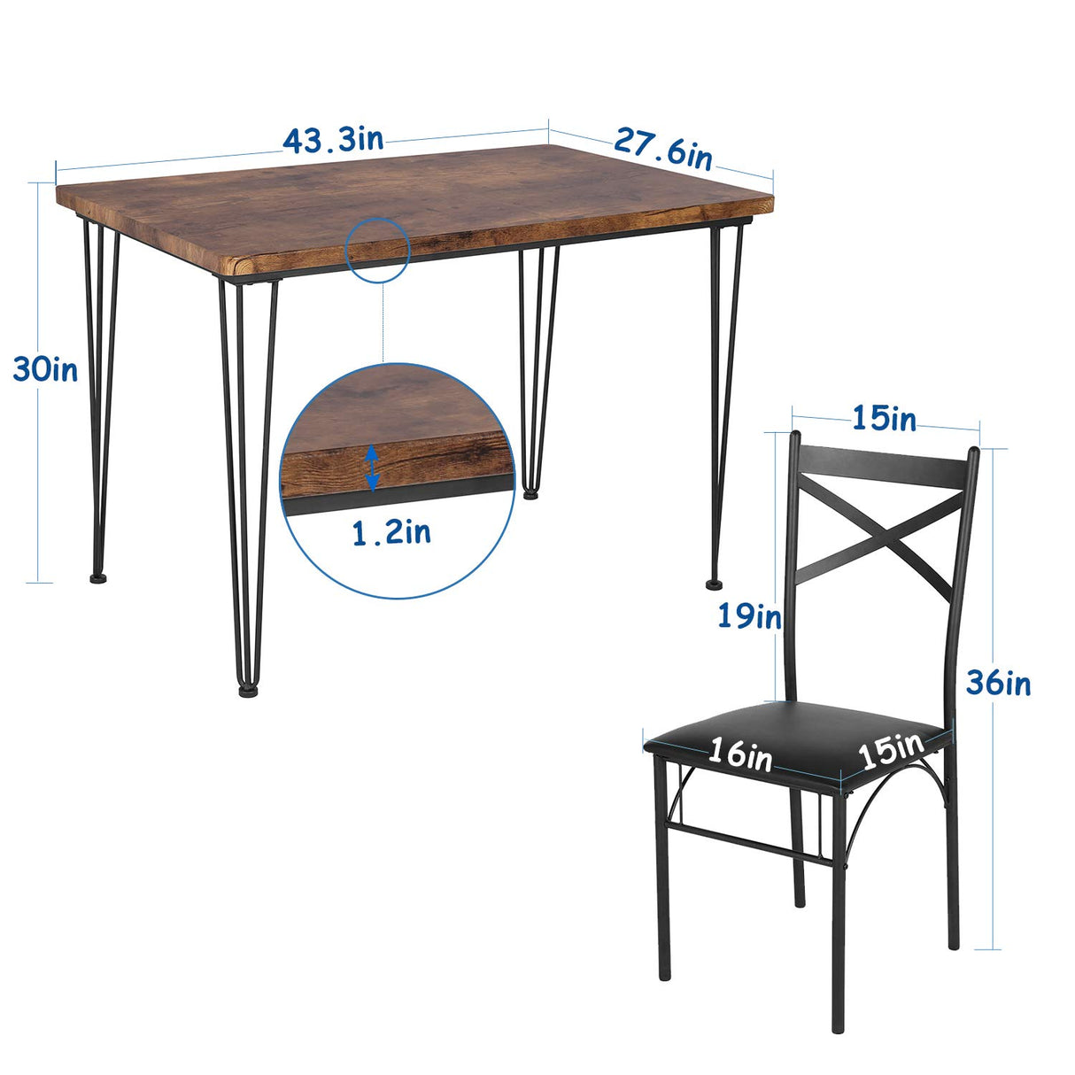 5-Piece Set Home Kitchen Breakfast Nook, Dining Table for 4