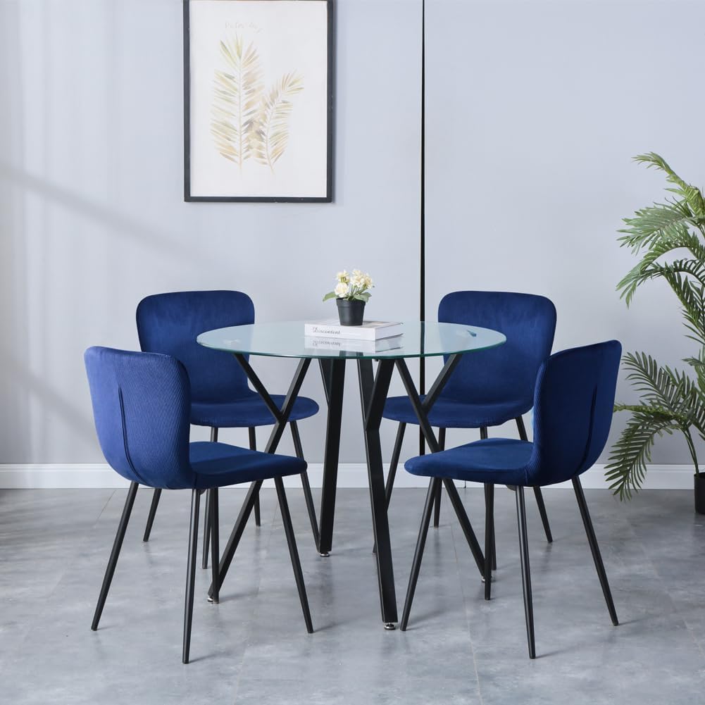 Round Glass Dining Table Set for 4, 5-Piece Modern Tempered Glass Dining Table