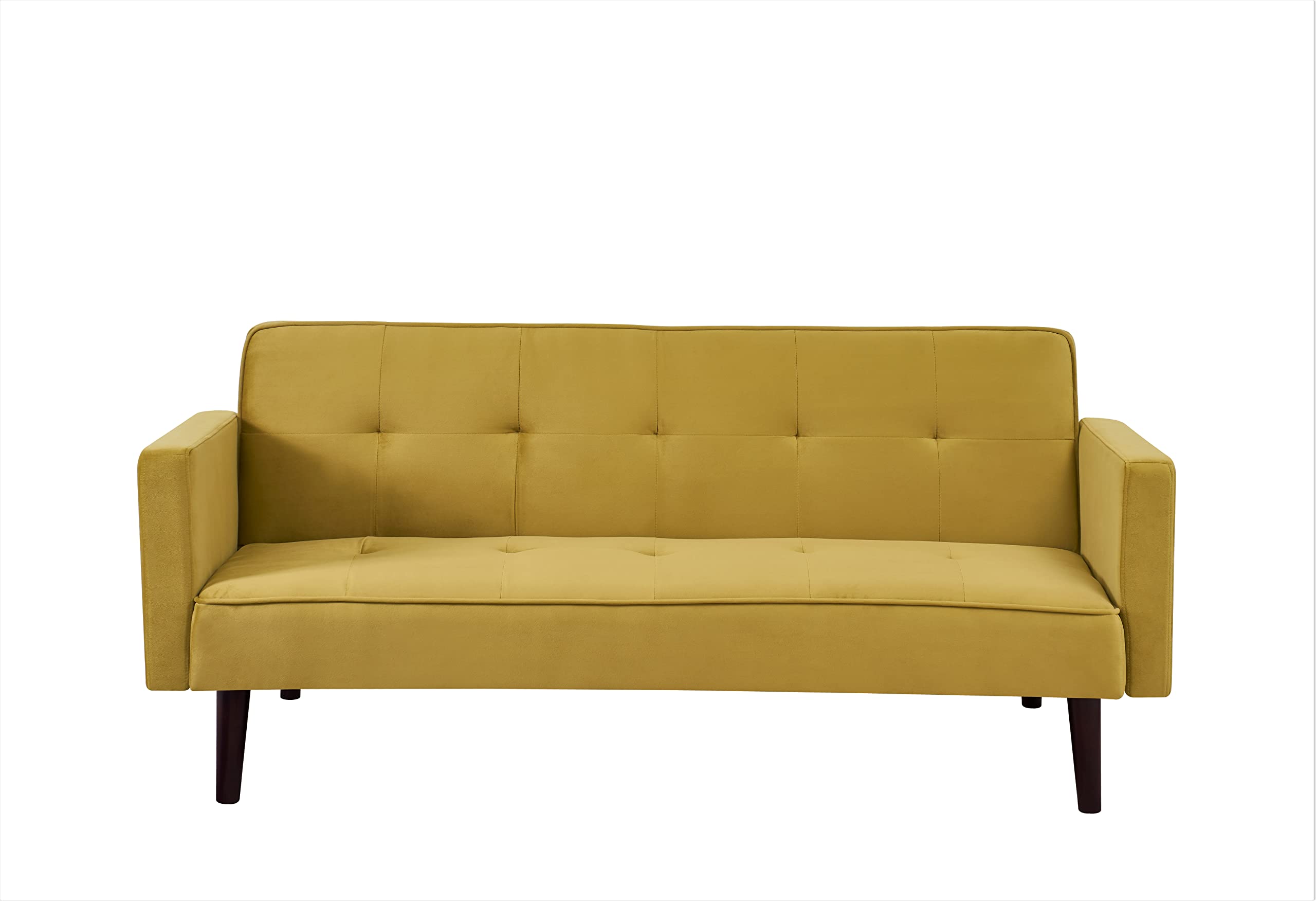 Container Furniture Direct Velvet Upholstered Convertible Folding Futon Sofa Bed Modern Tufted Sleeper Couch for Compact Living Room, Bedrooms, Apartments, and Dorm, 72 Inch, Golden Yellow