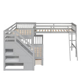 L Shaped Bunk Beds for 3, Triple Bunk Bed with Stairs and 3 Storage Drawers