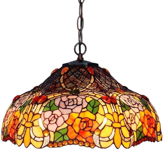 Pendant Light, Stained Glass Chandelier Lamp Tiffany Stylish 3 Lights Bronze Ceiling
