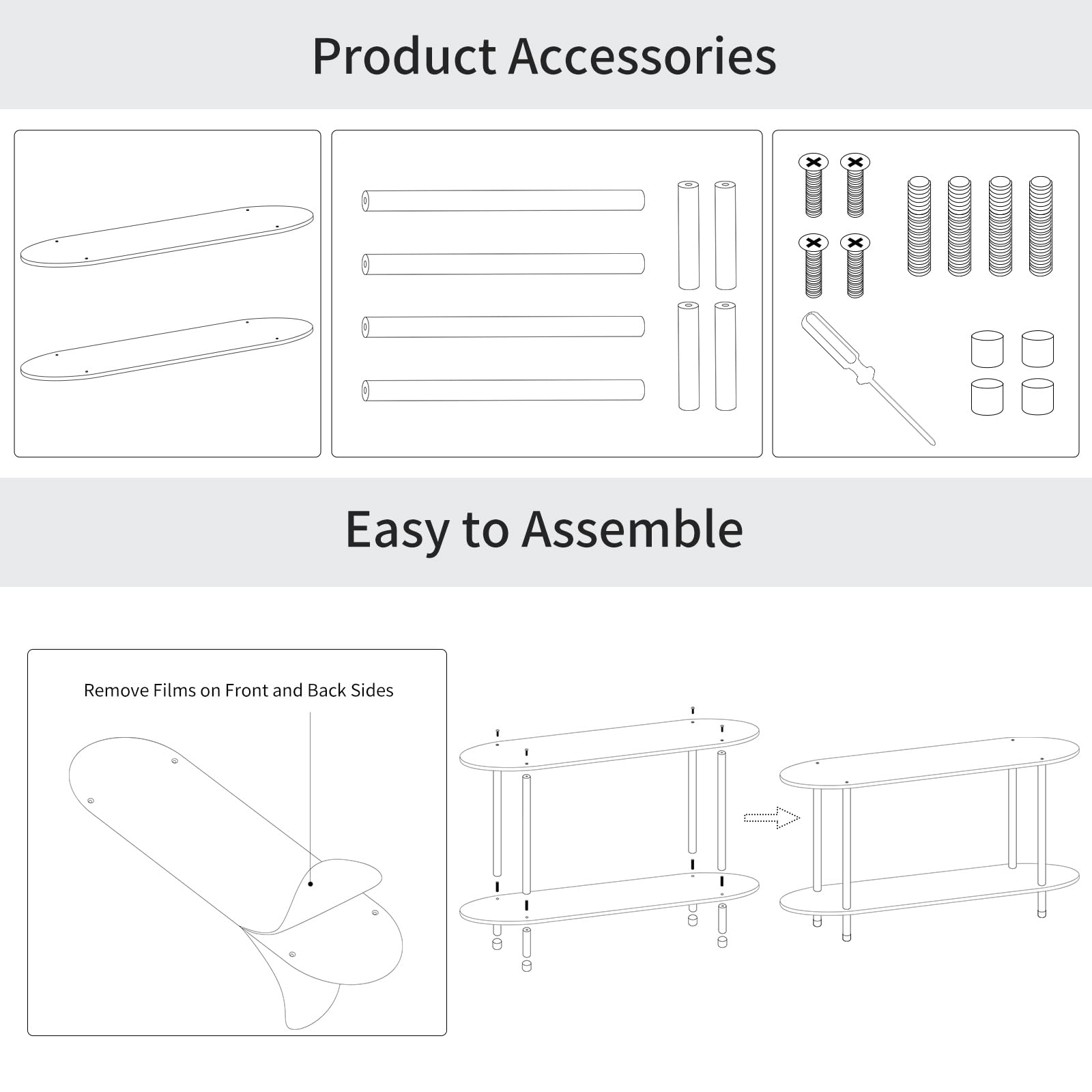 Clear Acrylic Console Table - 2 Tier Oval Storage Shelf