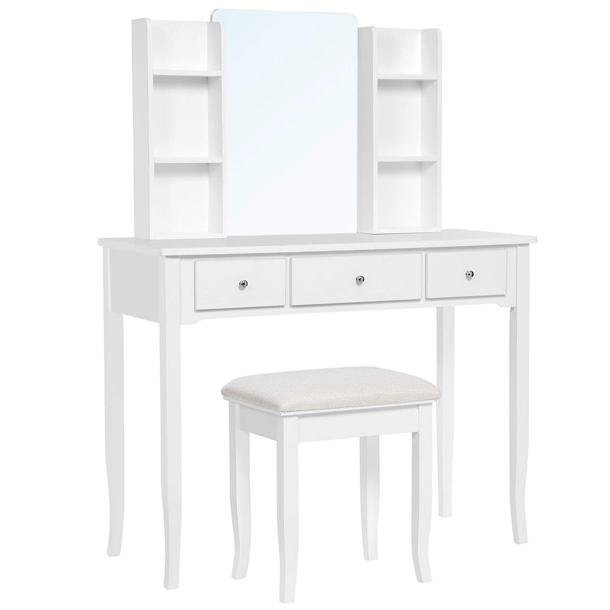 Vanity Set Makeup Dressing Table with Mirror, Cushioned Stool, for Bedroom, 38.6 x 15.9 x 52.6 Inches, White