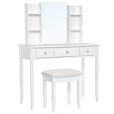 Vanity Set Makeup Dressing Table with Mirror, Cushioned Stool, for Bedroom, 38.6 x 15.9 x 52.6 Inches, White