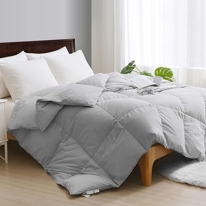 Oversized Queen Feathers Down Comforter - Ultra Soft All Seasons 100% Organic Cotton