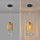 Brown Woven Pendant Lights Boho Hanging Lamp, Rattan Chandelier Farmhouse Pendant