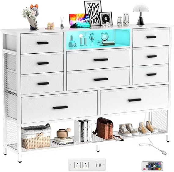 Black Dresser for Bedroom with 10 Drawers, Dresser with Charging Station