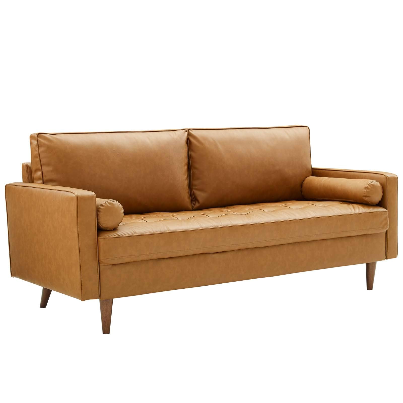 EEI-3765-TAN Valour Upholstered Faux Leather Sofa, Tan