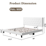 Full Size Bed Frame with Tufted Faux Leather Headboard, Upholstered Platform Bed