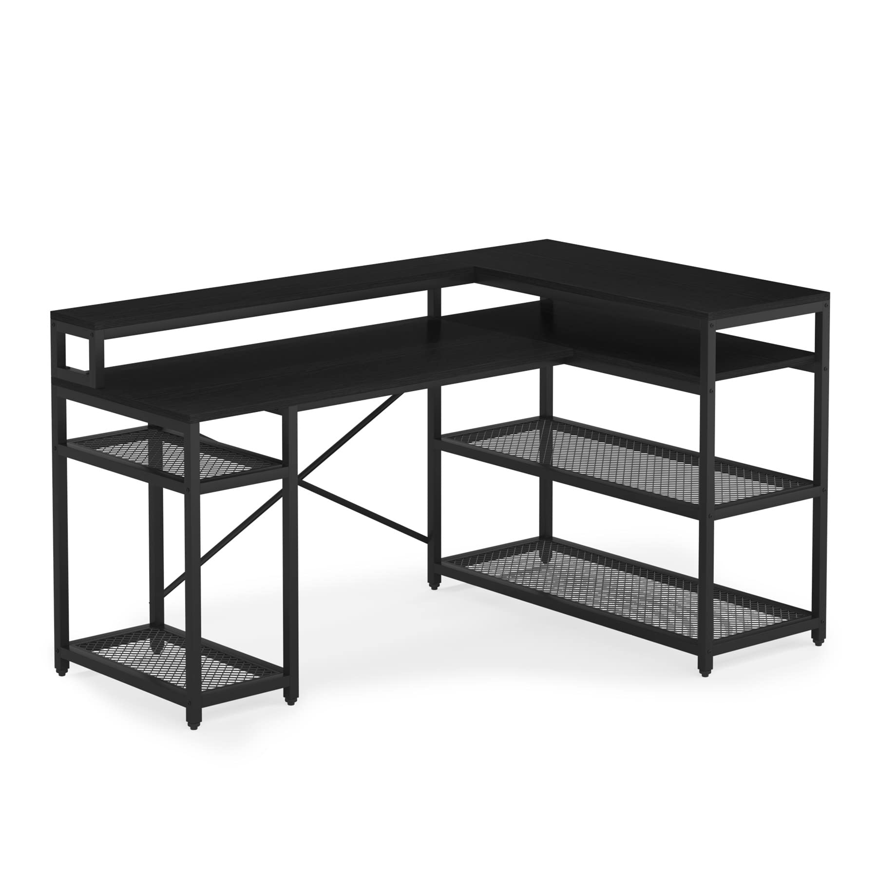 L Shaped Desk with Storage and Monitor Stand, Industrial Home Office Computer Desk