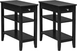 End Table with Drawer, Narrow Side Table with 2-Tier Open Storage Shelves