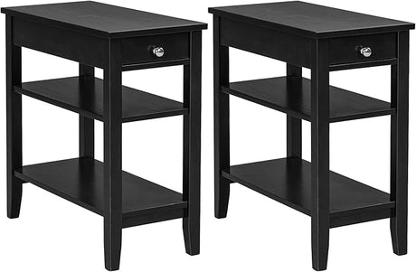 End Table with Drawer, Narrow Side Table with 2-Tier Open Storage Shelves