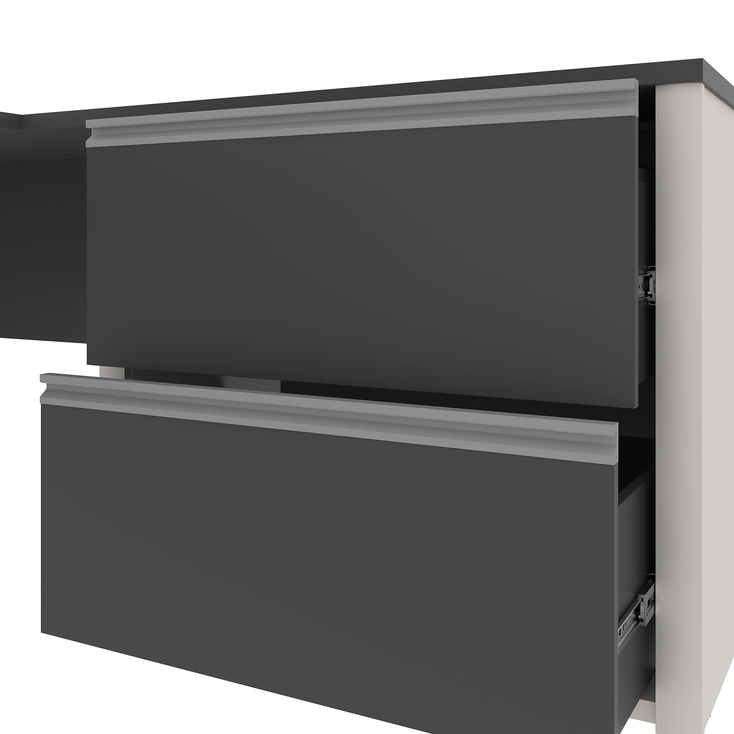 L-Shaped Desk with 1 Oversized Pedestal in Sandstone & Slate