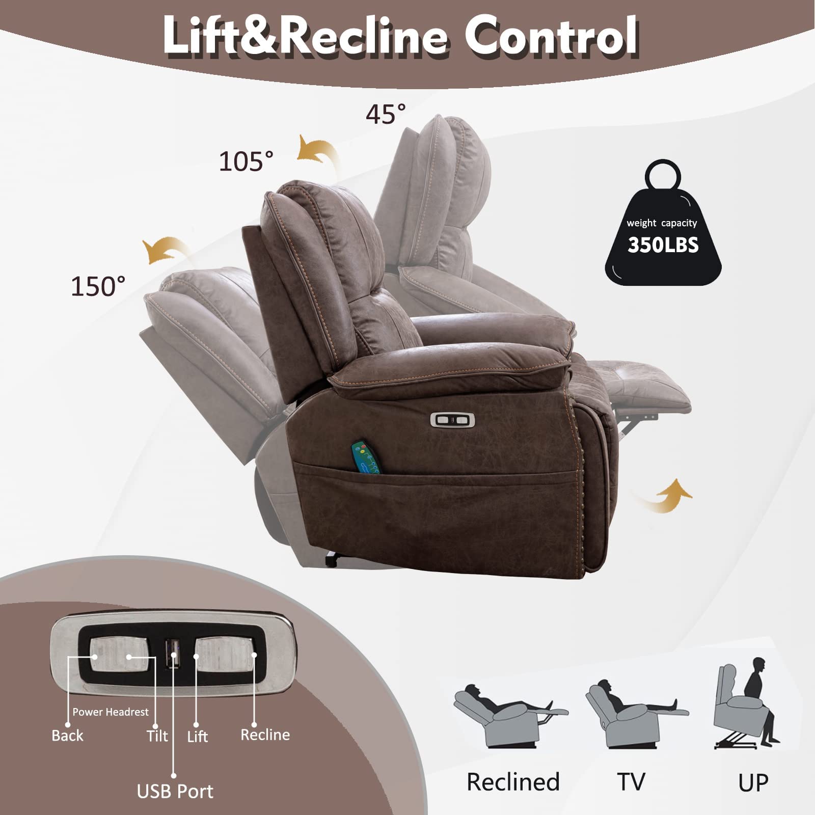 Dual Motor Large Power Lift Recliner Chair with Massage and Heat for Elderly Big People