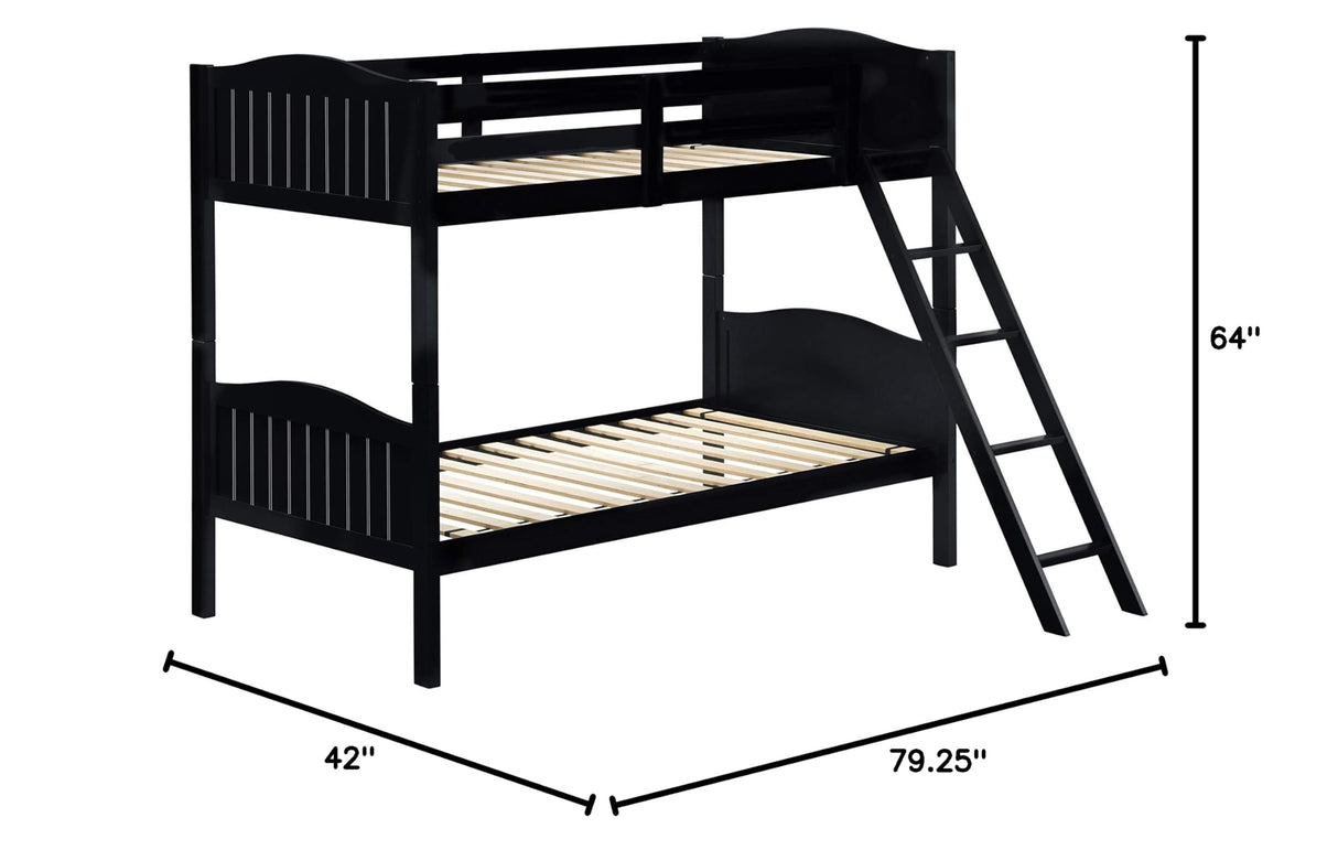 Littleton Twin Over Twin Bunk Bed with Ladder Black