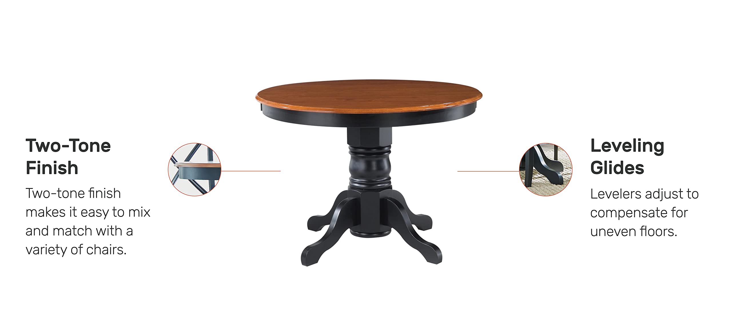 Black Oak 42-inch Round Pedestal Dining Table with Hardwood Solids Construction,