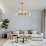 BOKT Modern 8-Lights Clear Globe Gold Chandelier Mid Century Brushed Brass Sputnik