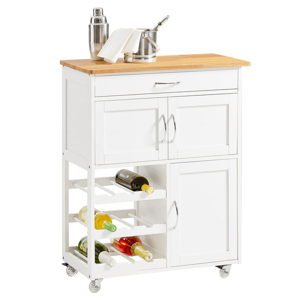 Haotian FKW45-WN, Kitchen Storage Serving Trolley Cart with Rubber Wood Worktop