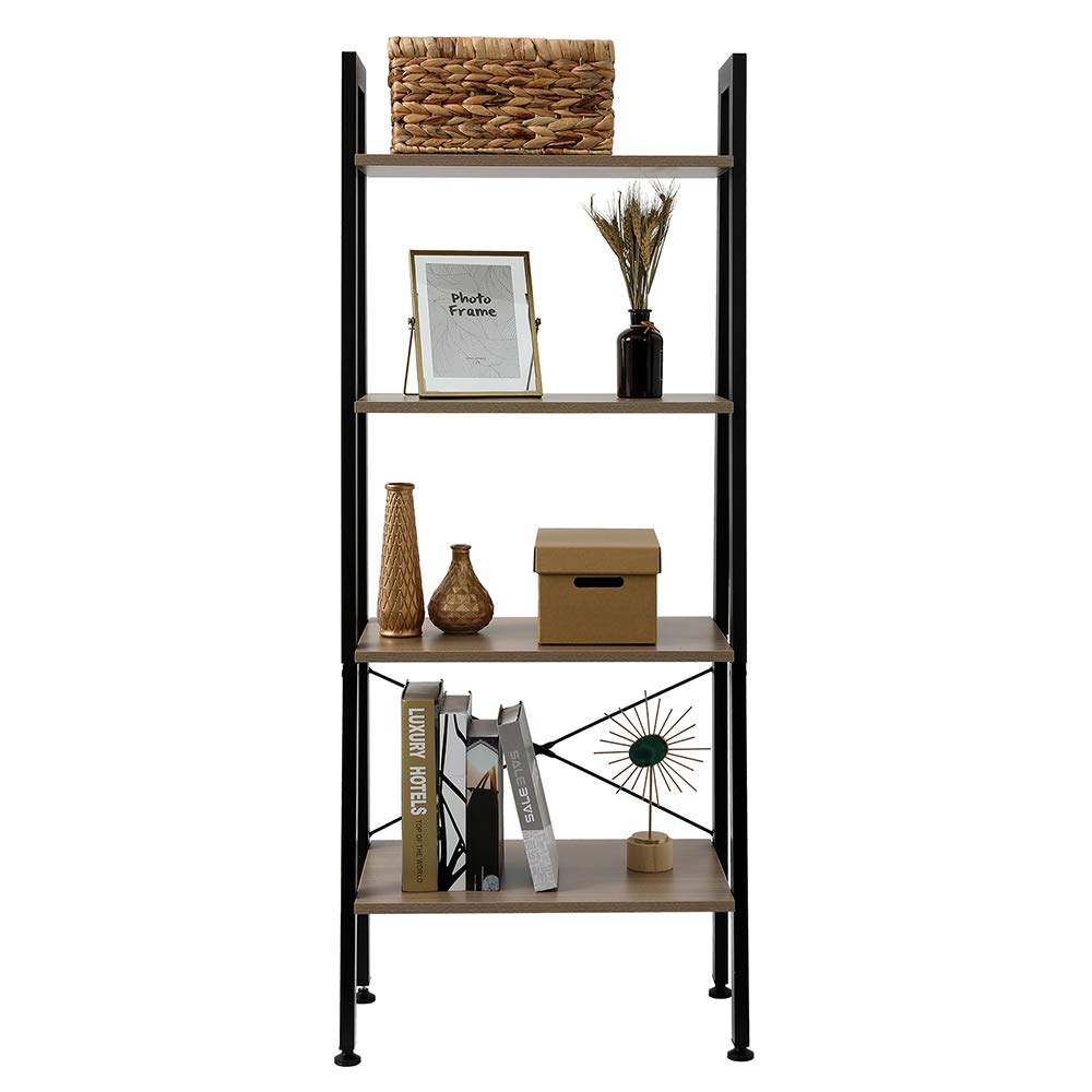 4 Tier Bookcase Shelf with X Frame Design,Open Wide Standing Shelving Utility Organizer Shelf for Home Office,Gray