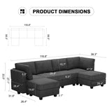 U Shaped Sofa Modular Couch Reversible Storage Ottoman 6 Seater Sofa Large Couches