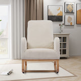 Rocking Chair for Nursery, Midcentury Modern Velvet Accent Rocker Armchair with Side Pocket, Upholstered High Back Wooden Rocking Chair for Living Room Baby Room Bedroom (Beige)