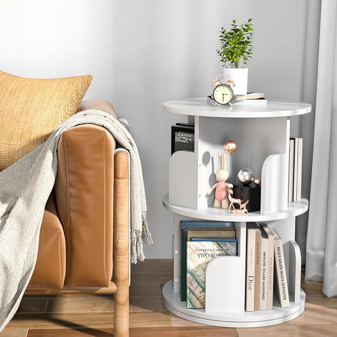 Rotating Bookshelf, Revolving Bookcase 360 Display Round Bookshelf Narrow Swivel Corner Book Shelf