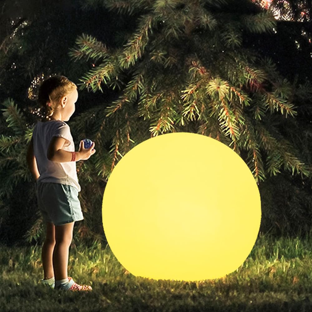 20-in LED Glowing Ball Light, Large Rechargeable LED Globe Orb Light w/Remote