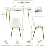 51 inch Glass Dining Table Set for 4, Dining Table & Chair Sets with Gold Plating Legs