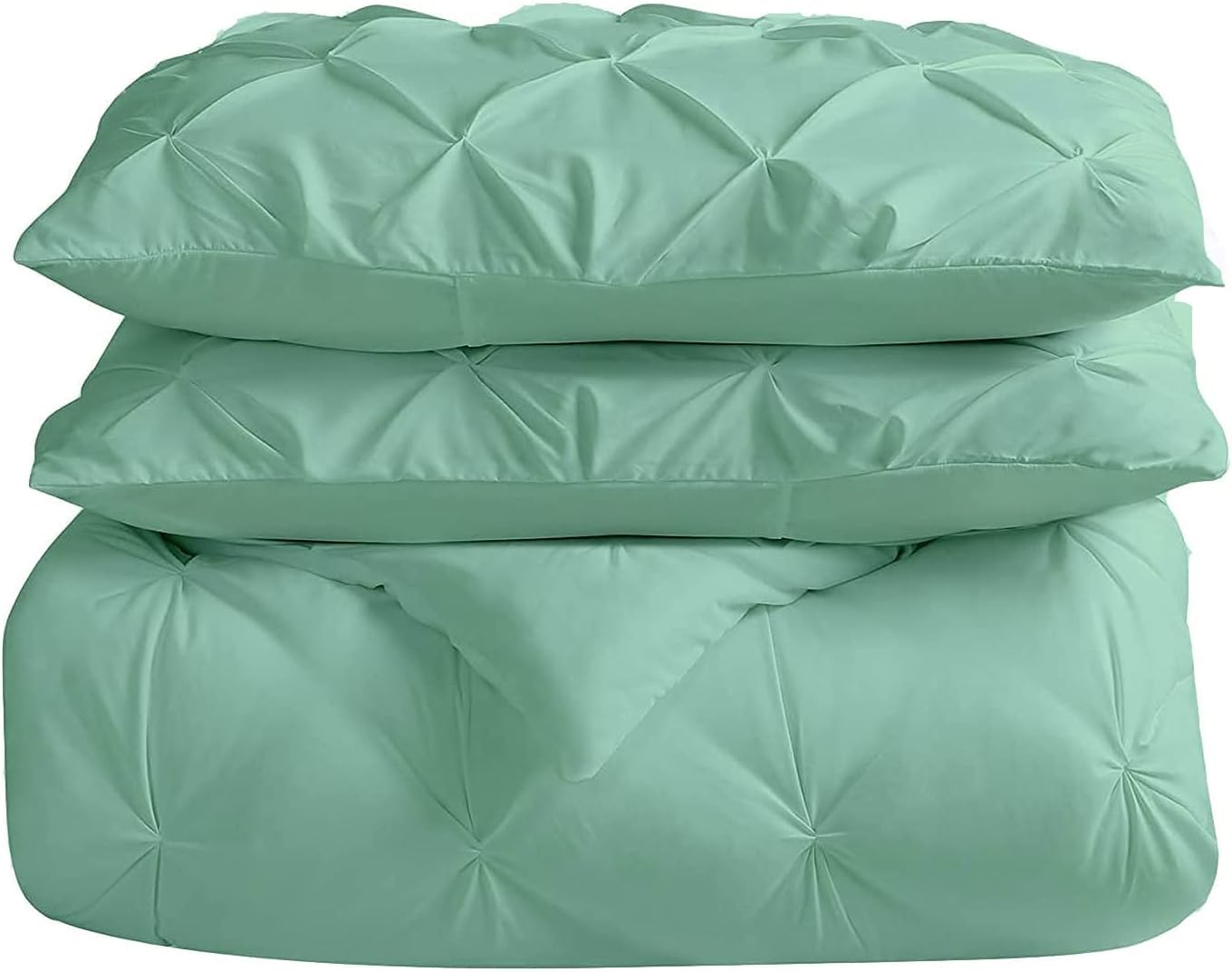 All-Season Queen Size Aqua Pinch Pleated Comforter with 4 Corner Tabs 100% Organic Cotton 500 GSM Fill Goose Down Lightweight Super Plush Baffle Pintuck Comforter Only(1 Piece)