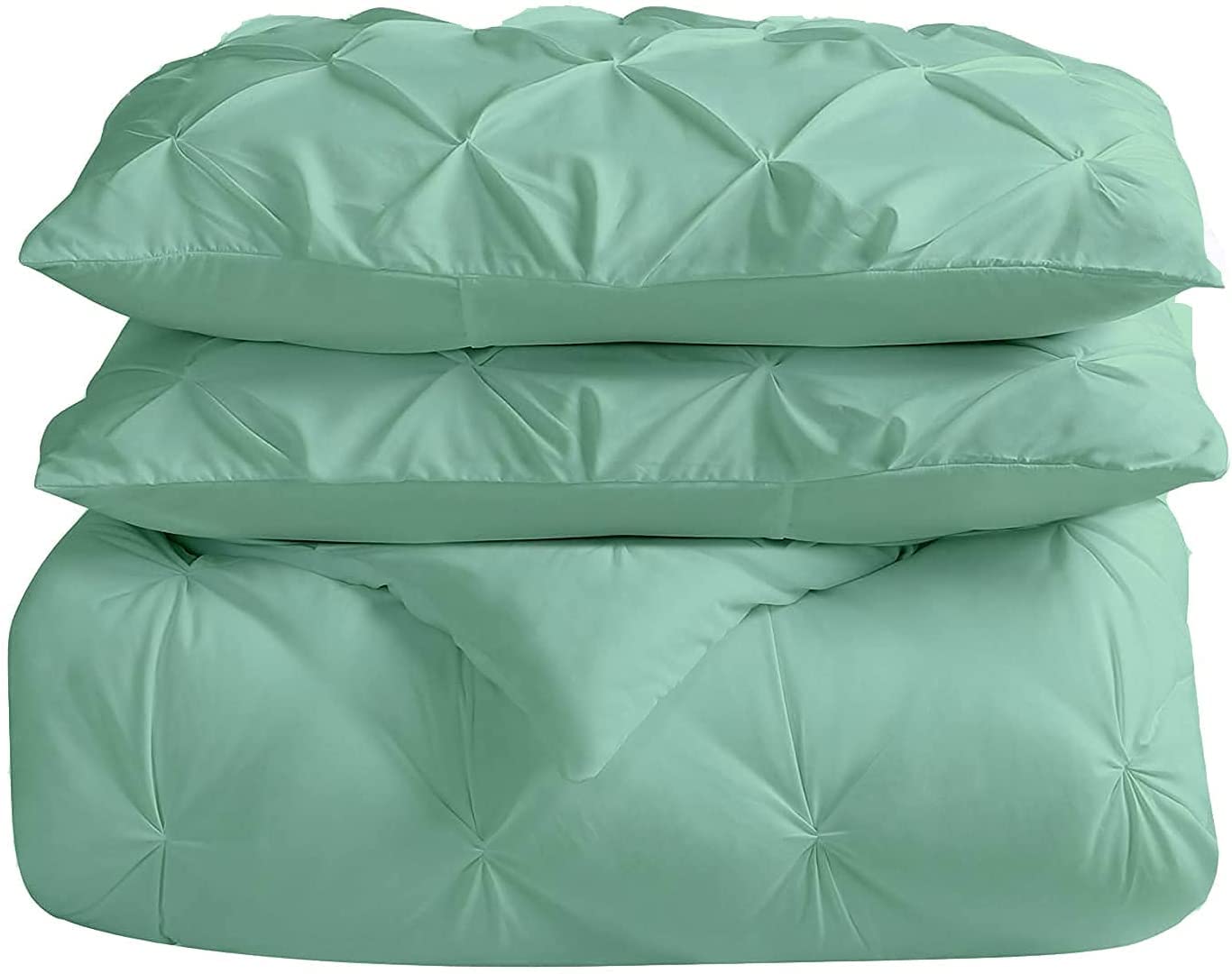 All-Season Queen Size Aqua Pinch Pleated Comforter with 4 Corner Tabs 100% Organic Cotton 500 GSM Fill Goose Down Lightweight Super Plush Baffle Pintuck Comforter Only(1 Piece)