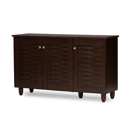 Baxton Studio Wholesale Interiors Winda Modern and Contemporary 3-Door Dark Brown Wooden Entryway Shoes Storage Cabinet