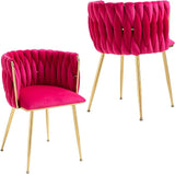 Modern Velvet Dining Chairs Set of 4, Woven Dining Room Chairs with Gold Metal Legs