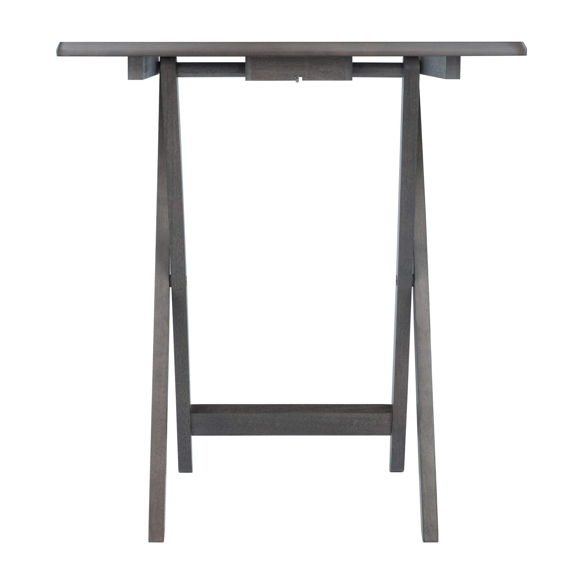 Dorian Oversized Snack Table Set, Oyster Gray (Brown Base) (replace color may vary).