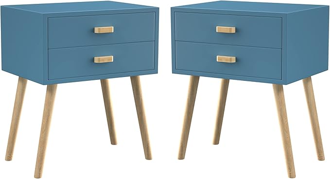 Night Stands Set of 2, Nightstand with Drawer,Modern Accent Side Bedside Tables Nightstands, Wood Mid Century End Table,Storage Cabinet,Dresser,Vanity Dressing Table for Bedroom (White 2pcs)