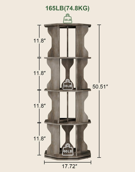 Rotating Bookshelf, 360 Display Spinning Bookshelf Tower, 4-Tier Floor Standing Bookcase for Small Space, Corner Revolving Bookshelf Storage Rack for Bedroom, Kids Room, Living Room, Office