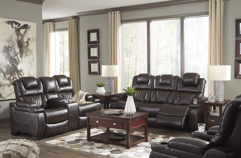 Warnerton Faux Leather Power Recliner with Adjustable Headrest, Brown