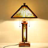 Capulina Tiffany Lamp Stained Glass Table Lamp 3-Light 15X15X26 Inches Amber Brown Wooden Base Tiffany Style Desk Lamp with Night Light Decor for Living Room Bedroom Home Office