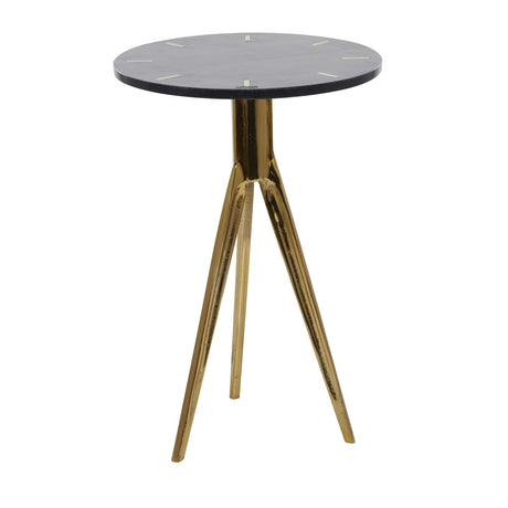 Aluminum Accent Table with Black Marble Top, 15" x 15" x 22", Gold