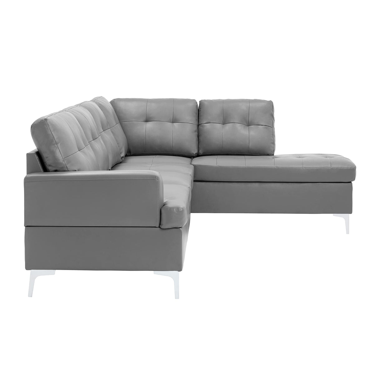 Dani 2-Piece Faux Leather Tufted Sectional Sofa with Right Chaise, 110" x 78", Grey