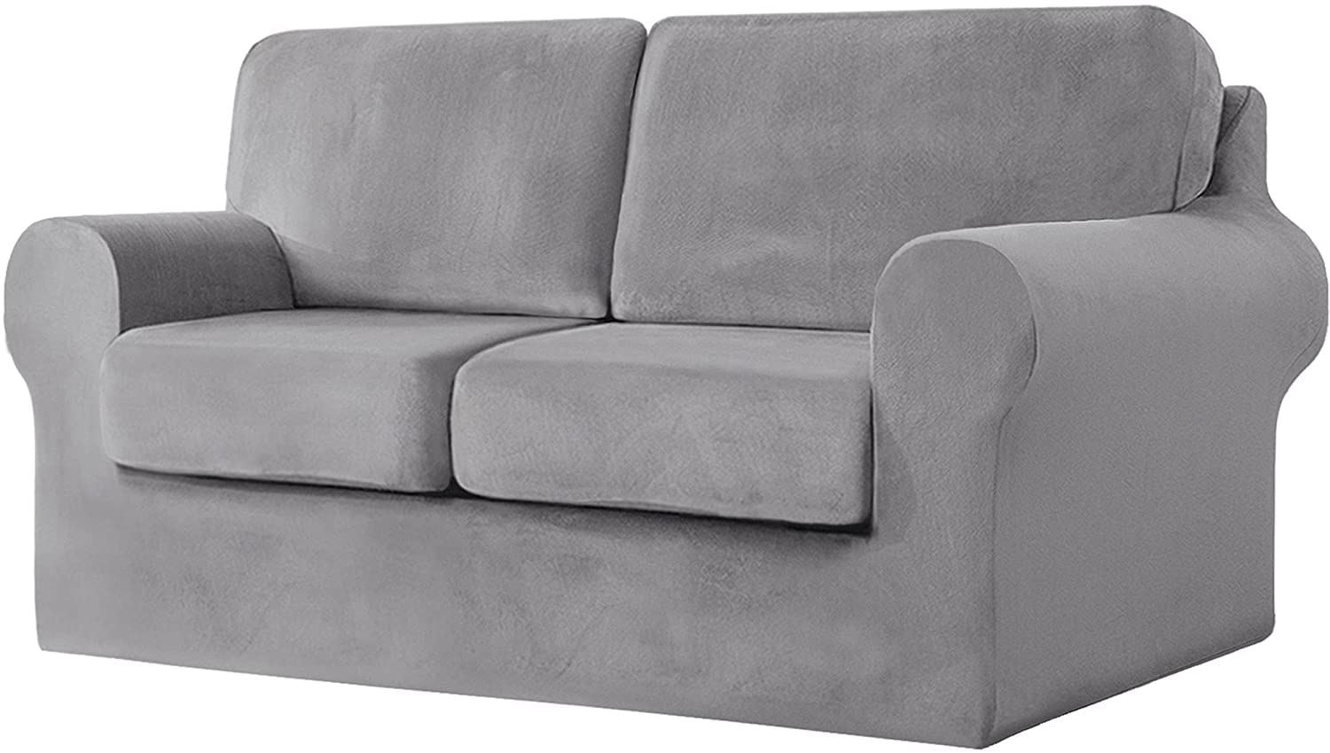 5-Piece Stretch VELVET Sofa Cover, 2 Seater Couch Slipcover Loveseat with Two Separate Backrests and Cushion Cover with Elastic Band for Dogs
