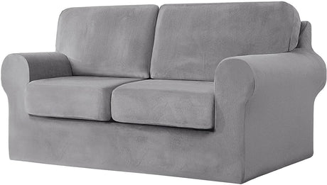 5-Piece Stretch VELVET Sofa Cover, 2 Seater Couch Slipcover Loveseat with Two Separate Backrests and Cushion Cover with Elastic Band for Dogs