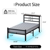 Twin Bed Frame with Headboard Shelf, Metal Platform Bed Frame with Charging Station