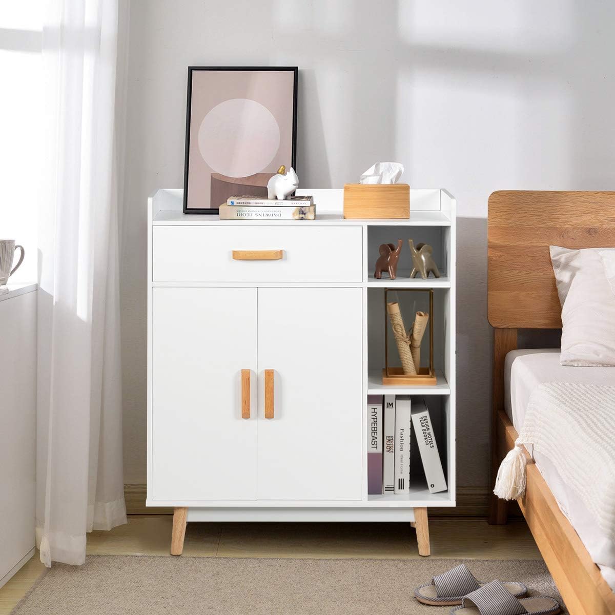 Floor Storage Cabinet Free Standing Cupboard with 1 Drawer, 2 Doors