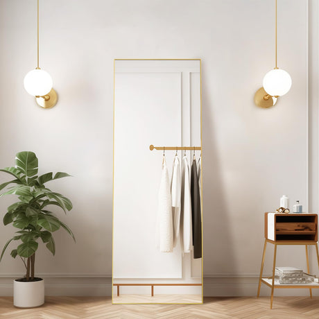 Full Length Mirrors 65"x24" Rectangle Mirror Gold Mirror Full Body Mirror Gold Vanity Wall Mirror, Brushed Metal Frame Anti-Rust, Tempered Glass Mirror for Bathroom, Bedroom, Entryway, Living Room