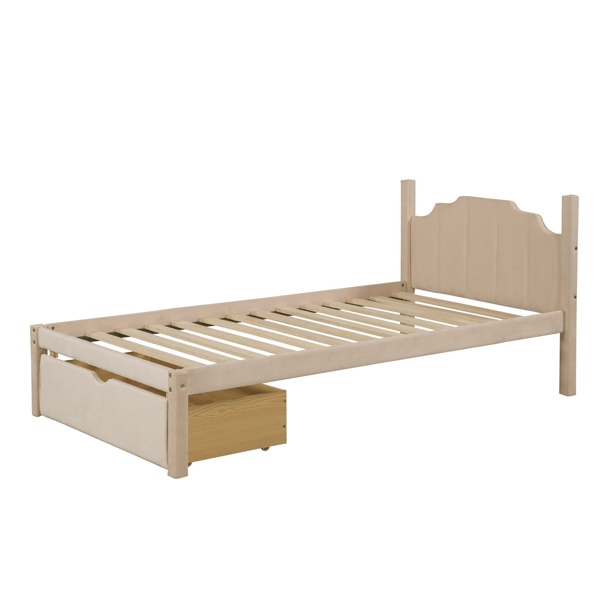 Twin Velvet Upholstered Bunk Bed with Headboard and Two Storage Drawers, Triple Bunk