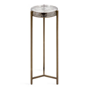 Aguilar Modern Drink Table, 9 x 9 x 23, Brass with Clear Glass, Detailed Glass Accent Table