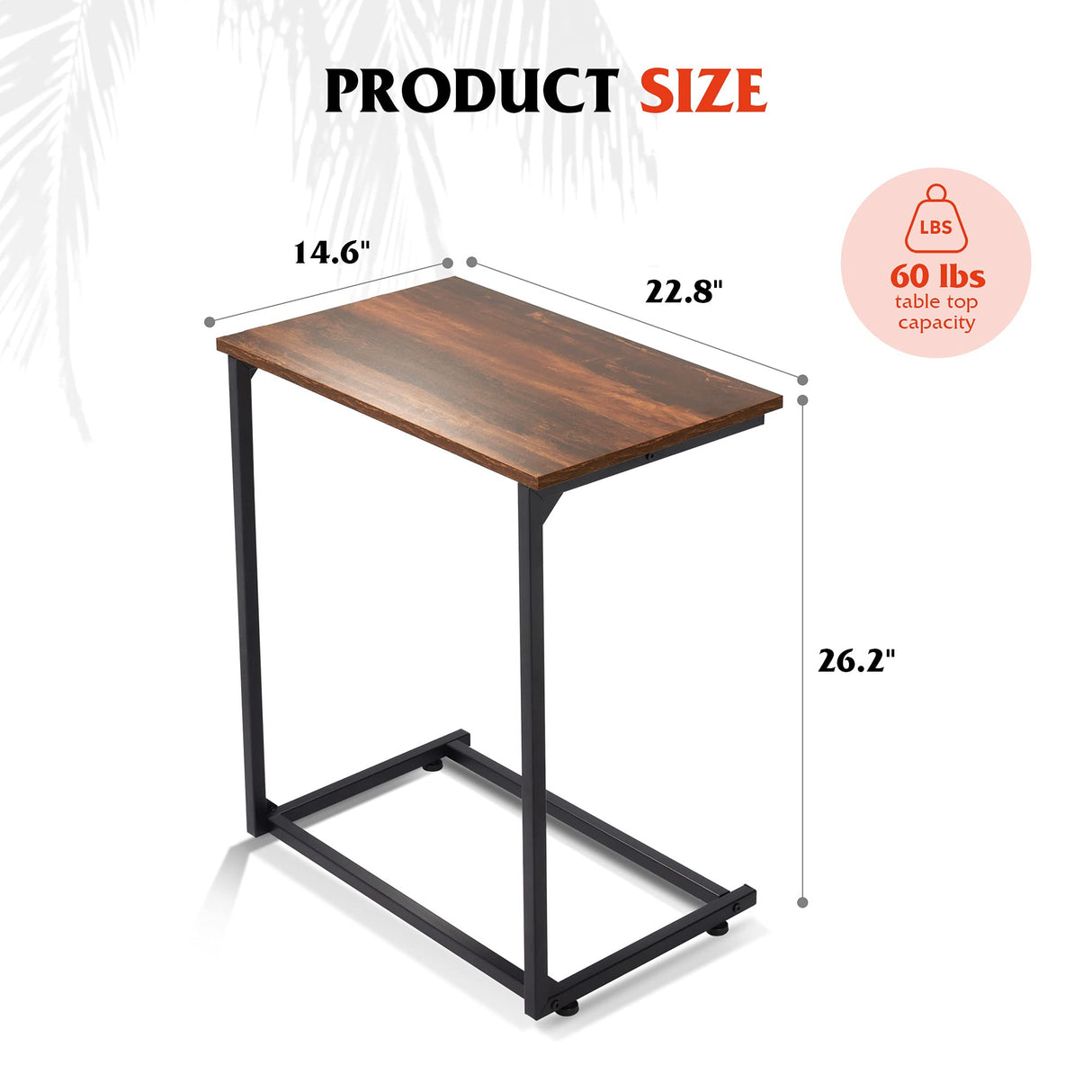 Wide Snack Side Table, C Shaped End Table for Sofa Couch and Bed, Laptop Table