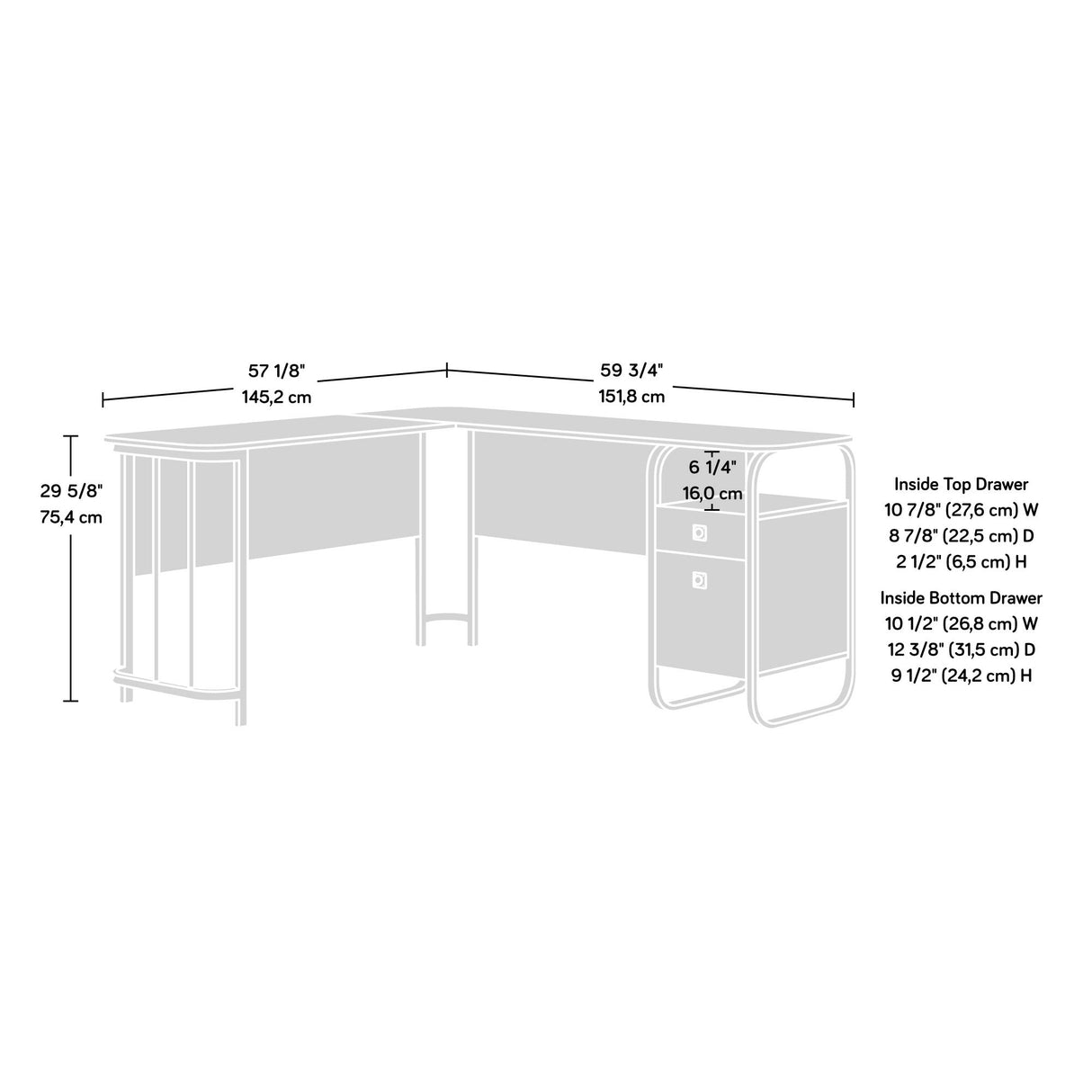 Station House L-Desk, L: 59.76" x W: 57.17" x H: 29.69", Etched Oak Finish