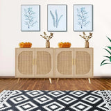 Rattan Storage Cabinet with Doors,Accent Bathroom Floor Cabinet,with 2 Doors and