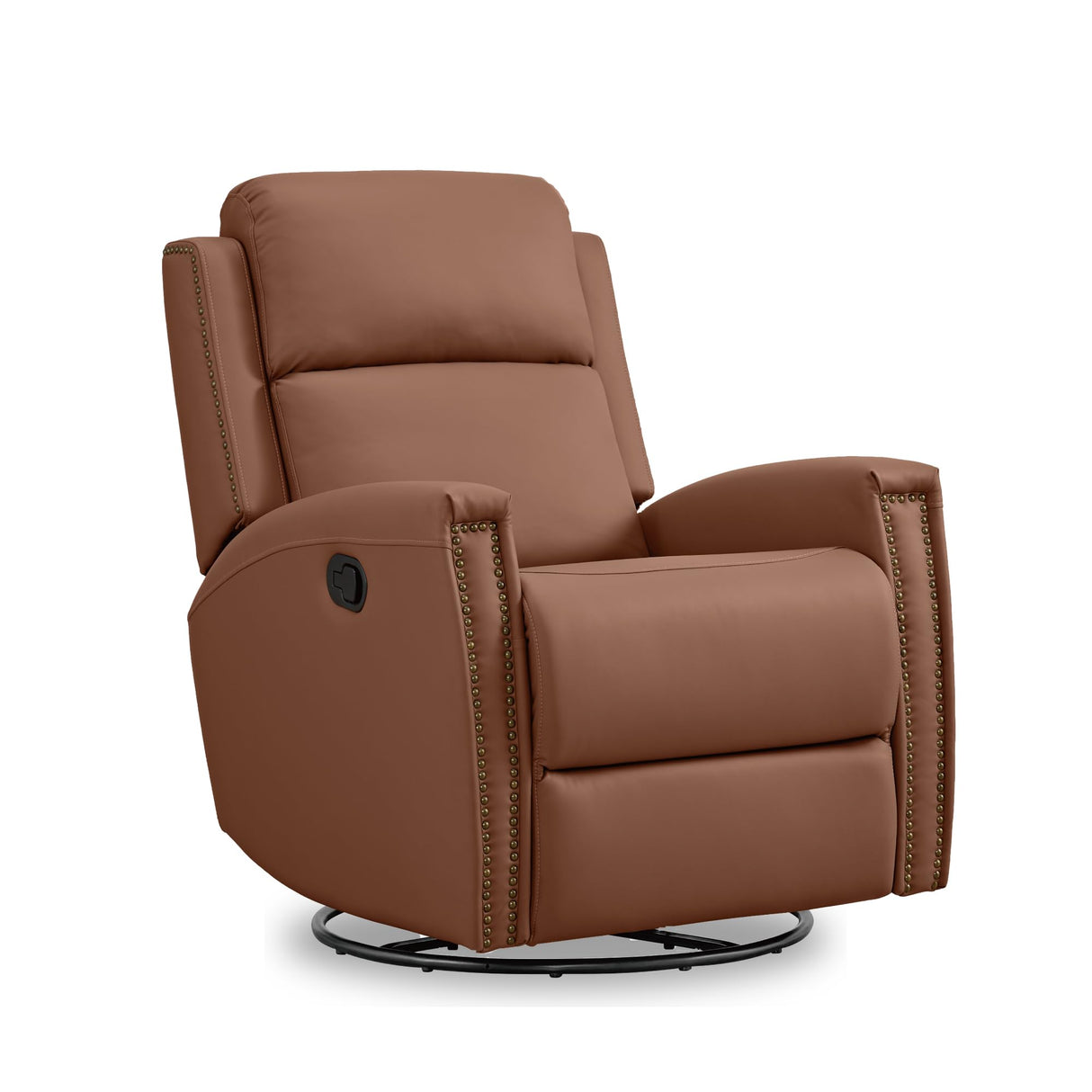 Recliner Chair, Wide Rocker Chair, 360°Swivel Nursery Rocking Chairs, Oversized Recliner for Adults, Faux Leather Reclining Sofa for Living Room, Terracotta Brown